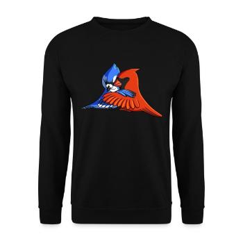 Rotkardinal Vogel umarmt Blauhäher - Unisex Pullover - Schwarz - Vorne - Alina (178cm) & Michal (187cm)