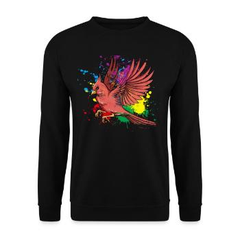 Fliegender Splash Vogel Rotkardinal - Unisex Pullover - Schwarz - Vorne - Alina (178cm) & Michal (187cm)