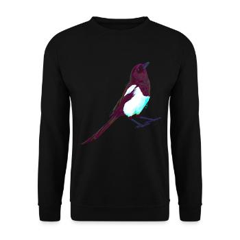 Bunter Splash Vogel Elster - Unisex Pullover - Schwarz - Vorne - Alina (178cm) & Michal (187cm)