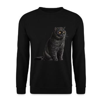 Chat sédentaire noir britannique à poil court - Sweat-shirt Unisexe - noir - Devant - Alina (178cm) & Michal (187cm)