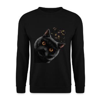 Curieux chat noir britannique à poil court - Sweat-shirt Unisexe - noir - Devant - Alina (178cm) & Michal (187cm)