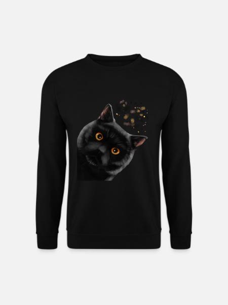 Neugierige Schwarze Britisch Kurzhaar Katze - Unisex Pullover - Schwarz
