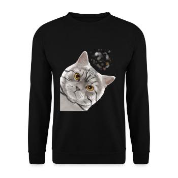 Curieux Tabby British Shorthair Cat - Sweat-shirt Unisexe - noir - Devant - Alina (178cm) & Michal (187cm)