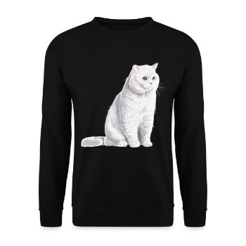 Chat sédentaire britannique à poil court blanc - Sweat-shirt Unisexe - noir - Devant - Alina (178cm) & Michal (187cm)