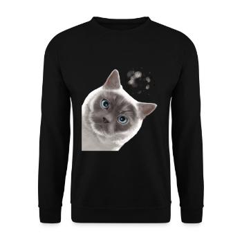 Funny Curious Colourpoint British Shorthair Cat - Unisex Sweatshirt - black - Front - Alina (178cm) & Michal (187cm)