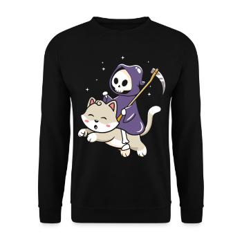 Halloween Katze Hexe - Unisex Pullover - Schwarz - Vorne - Alina (178cm) & Michal (187cm)