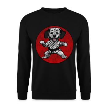 Used-look Hund in Karate Anzug Judo - Unisex Pullover - Schwarz - Vorne - Alina (178cm) & Michal (187cm)