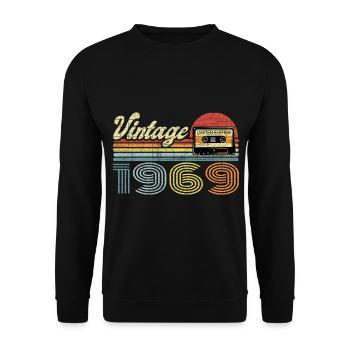 Vintage 1969 Kassette Mixtape - 52. Geburtstag - Unisex Pullover - Schwarz - Vorne - Alina (178cm) & Michal (187cm)