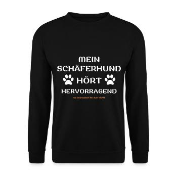 mein schäferhund hört geschenk idee - Unisex Pullover - Schwarz - Vorne - Alina (178cm) & Michal (187cm)