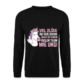 Jobwechsel Arbeit Büro Kollegen Abschiedsgeschenk - Unisex Pullover - Schwarz - Vorne - Alina (178cm) & Michal (187cm)
