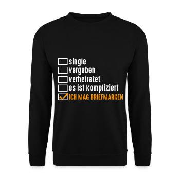 Philatelie Briefmarkensammlung Briefmarkensammler - Unisex Pullover - Schwarz - Vorne - Alina (178cm) & Michal (187cm)