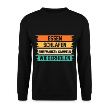 Philatelie Briefmarkensammlung Briefmarkensammler - Unisex Pullover - Schwarz - Vorne - Alina (178cm) & Michal (187cm)