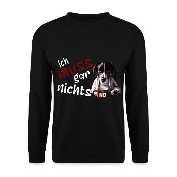 schlecht gelaunter Hund lustiger Spruch - Unisex Pullover - Schwarz - Vorne - Alina (178cm) & Michal (187cm)