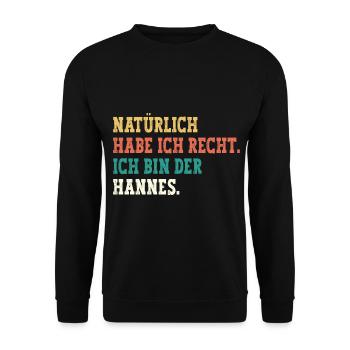 Hannes Lustiger Spruch Vorname Name Hannes - Unisex Pullover - Schwarz - Vorne - Alina (178cm) & Michal (187cm)