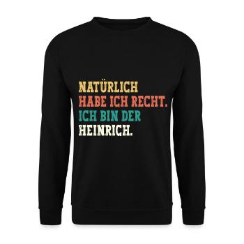 Heinrich Lustiger Spruch Vorname Name Heinrich - Unisex Pullover - Schwarz - Vorne - Alina (178cm) & Michal (187cm)