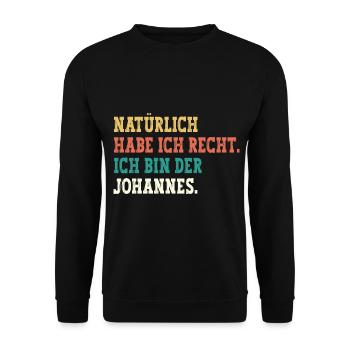 Johannes Lustiger Spruch Vorname Name Johannes - Unisex Pullover - Schwarz - Vorne - Alina (178cm) & Michal (187cm)