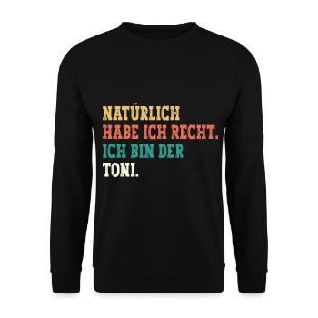 Toni Lustiger Spruch Vorname Name Toni - Unisex Pullover - Schwarz - Vorne - Alina (178cm) & Michal (187cm)