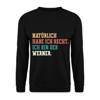 Werner Lustiger Spruch Vorname Name Werner - Unisex Pullover - Schwarz - Vorne - Alina (178cm) & Michal (187cm)