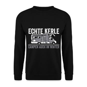 Echte Kerle Campen auch im Winter - Unisex Pullover - Schwarz - Vorne - Alina (178cm) & Michal (187cm)