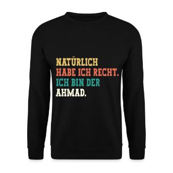Ahmad Lustiger Spruch Vorname Name Ahmad - Unisex Pullover - Schwarz - Vorne - Alina (178cm) & Michal (187cm)