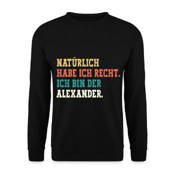 Alexander Lustiger Spruch Vorname Name Alexander - Unisex Pullover - Schwarz - Vorne - Alina (178cm) & Michal (187cm)