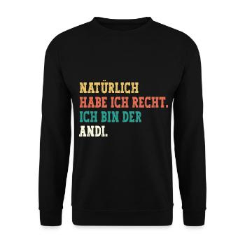 Andi Lustiger Spruch Vorname Name Andi - Unisex Pullover - Schwarz - Vorne - Alina (178cm) & Michal (187cm)
