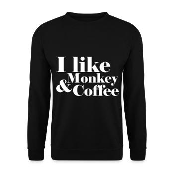 monkey lover ,I like Monkey and Coffee - Unisex Pullover - Schwarz - Vorne - Alina (178cm) & Michal (187cm)
