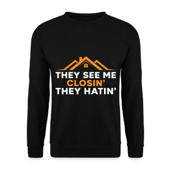 Vous voyez comment je ferme et déteste l’immobilierm - Sweat-shirt Unisexe - noir - Devant - Alina (178cm) & Michal (187cm)