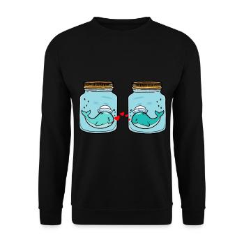 Wal Fische Liebe Trennung Liebeskummer Tränen - Unisex Pullover - Schwarz - Vorne - Alina (178cm) & Michal (187cm)