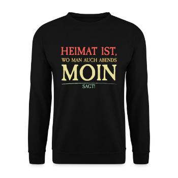 MOIN | Home is where you say moin in the evening - Unisex Sweatshirt - black - Front - Alina (178cm) & Michal (187cm)