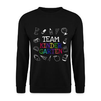 Team Kindergarten - Unisex Pullover - Schwarz - Vorne - Alina (178cm) & Michal (187cm)