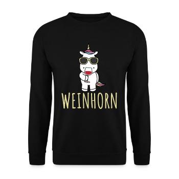 Wein Einhorn Weinhorn Unicorn Weintrinker Weinglas - Unisex Pullover - Schwarz - Vorne - Alina (178cm) & Michal (187cm)