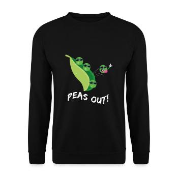 Lustige Erbse Peace Out - Unisex Pullover - Schwarz - Vorne - Alina (178cm) & Michal (187cm)