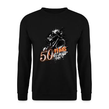 Mountainbiker - 50. Geburtstag - Unisex Pullover - Schwarz - Vorne - Alina (178cm) & Michal (187cm)