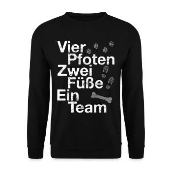 Vier Pfoten Zwei Füße Ein Team | Hunde Pfoten - Unisex Pullover - Schwarz - Vorne - Alina (178cm) & Michal (187cm)