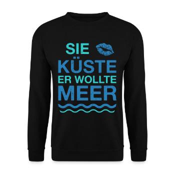 Küste Meer | Lustige Maritime Sprüche Strand Kuss - Unisex Pullover - Schwarz - Vorne - Alina (178cm) & Michal (187cm)