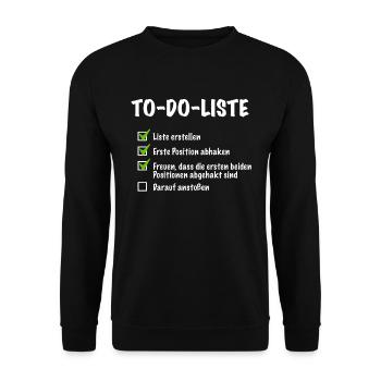 To Do Liste Coole Party Geschenkidee Checkliste - Unisex Pullover - Schwarz - Vorne - Alina (178cm) & Michal (187cm)