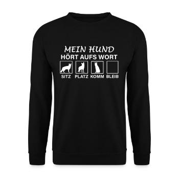 Mein Hund hört aufs Wort Deutscher Schäfer - Unisex Pullover - Schwarz - Vorne - Alina (178cm) & Michal (187cm)