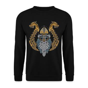 Wikinger Helm Drachen Valknut Drache - Unisex Pullover - Schwarz - Vorne - Alina (178cm) & Michal (187cm)