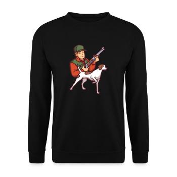 Jagd Jäger Jagdhund Hund Flinte Geschenk - Unisex Pullover - Schwarz - Vorne - Alina (178cm) & Michal (187cm)