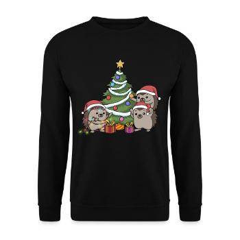 Christmas Hedgehog Christmas Tree Decorate Advent - Unisex Sweatshirt - black - Front - Alina (178cm) & Michal (187cm)