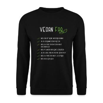 Vegan FAQ Veganer Tierschutz Demo Geschenk - Unisex Pullover - Schwarz - Vorne - Alina (178cm) & Michal (187cm)