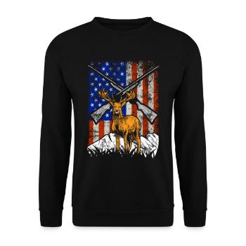 Jagen USA Wildjagd Hirsch Geweih Jaeger 4 - Unisex Pullover - Schwarz - Vorne - Alina (178cm) & Michal (187cm)