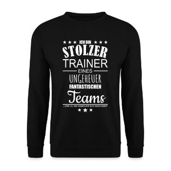 Stolzer Trainer Team Geschenk Verein Mannschaft - Unisex Pullover - Schwarz - Vorne - Alina (178cm) & Michal (187cm)