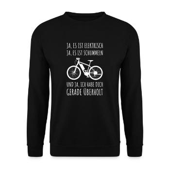Lustiger Fahrrad Spruch E-Bike MTB Mountainbike - Unisex Pullover - Schwarz - Vorne - Alina (178cm) & Michal (187cm)