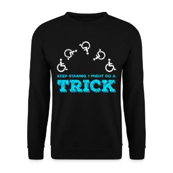 Rollstuhl Rollstuhlfahrer Behinderung Geschenk - Unisex Pullover - Schwarz - Vorne - Alina (178cm) & Michal (187cm)