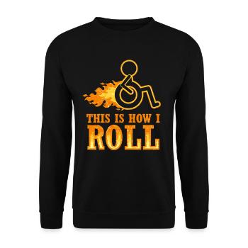 Rollstuhl Rollstuhlfahrer Behinderung Geschenk - Unisex Pullover - Schwarz - Vorne - Alina (178cm) & Michal (187cm)