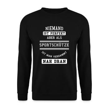 Sportschütze Schießstand Schießsport Geschenk - Unisex Pullover - Schwarz - Vorne - Alina (178cm) & Michal (187cm)