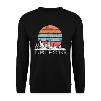 Mein Leipzig Skyline Deutschland Heimat Stadt - Unisex Pullover - Schwarz - Vorne - Alina (178cm) & Michal (187cm)
