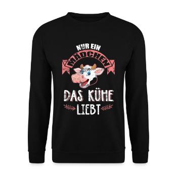 Süsse Kuh Nur ein Mädchen das Kühe liebt Bauer - Unisex Pullover - Schwarz - Vorne - Alina (178cm) & Michal (187cm)